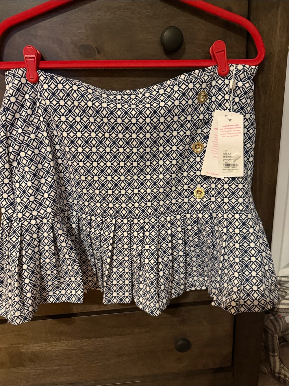 Lilly Pulitzer Navy & White Ruffle Hem Skort with Gold Buttons Size 12
